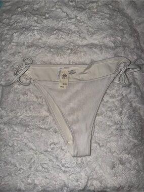 aerie White Ribbed Tie-Side Bikini Bottoms